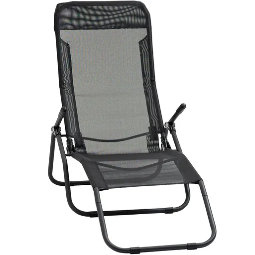 "Folding sun lounger, garden lounger, adjustable, textilene, steel, black, 62 x 143 x 97 cm image"