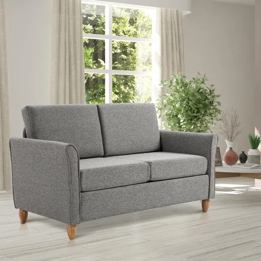 "Double sofa 2-seater two-seater with cushions 200 kg load capacity linen wooden feet light grey 141 x 65 x 78 cm image"