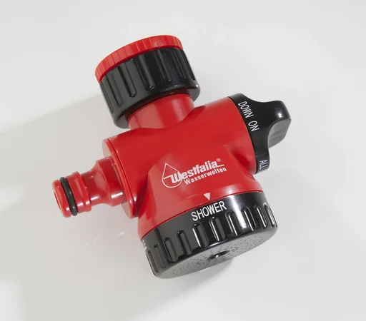"2-way faucet adapter with hose and shower outlet image"
