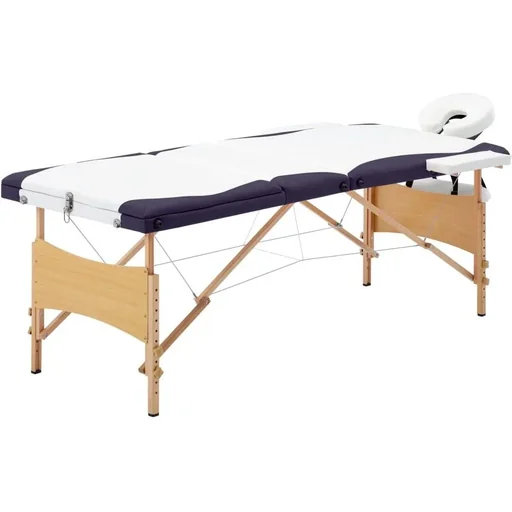 "Folding massage table 3 zones wood white and purple image"