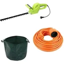 Electric garden hedge trimmer 500 Watt - Blade length 410 mm INCL garden waste bag - 65 L and extension cable 10 M