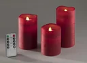 LED real wax candles with timer and flickering light - set of 3 in red