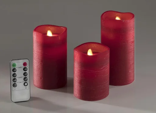 "LED real wax candles with timer and flickering light - set of 3 in red image"