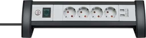 "Premium Office Line 4-way power strip with 2 x USB, black/grey image"
