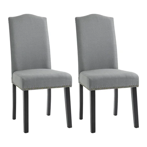 "Dining room chairs set of 2 kitchen chairs with backrest, seat made of linen, foam, E1 MDF rubber wood, grey, 47x image"