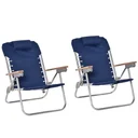Set of 2 camping chairs, folding garden chairs with armrests, beach, balcony, foldable, metal, Oxford fabric, blue, 69 x 62 x 73.5