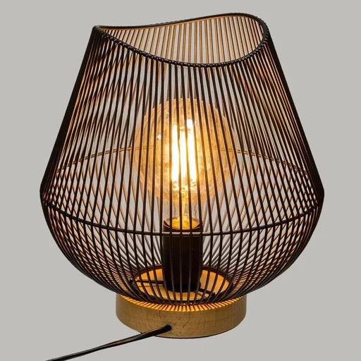 "Table lamp with wooden base - 28 cm - Black image"