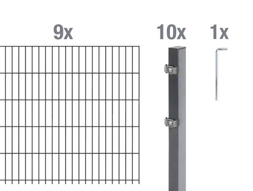 "Double rod mesh fence complete set, anthracite, height 160 cm, length 18 m image"