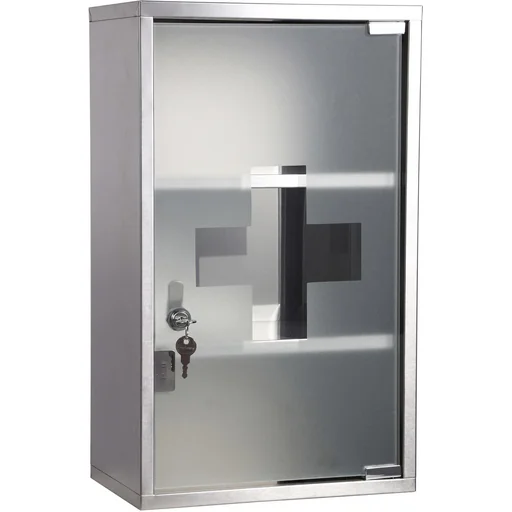 "Stainless steel medicine cabinet with lock and 3 compartments image"