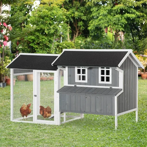 "Chicken coop with nesting box winterproof 2 floors pine steel asphalt grey 209.5 x 96 x 123 cm image"