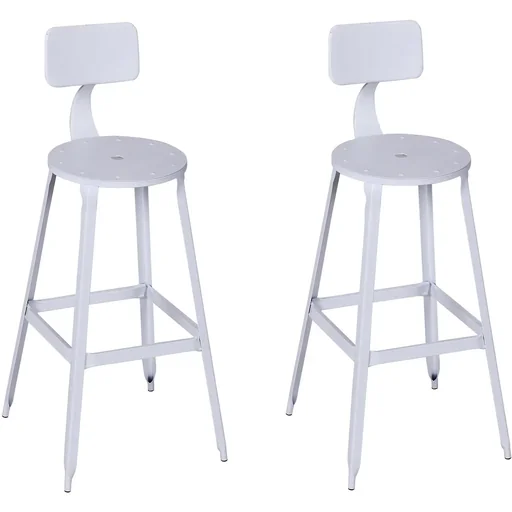 "Set of 2 bar stools, bistro chairs, kitchen stools, metal stools with anti-slip pads and backrest, white, 46 x 44 x 103 cm image"