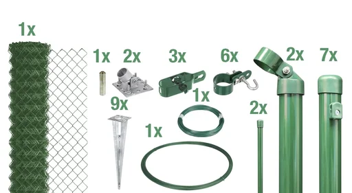 "Chain link fence as a complete fence set, with ground socket, green, height 100 cm, length 15 m image"