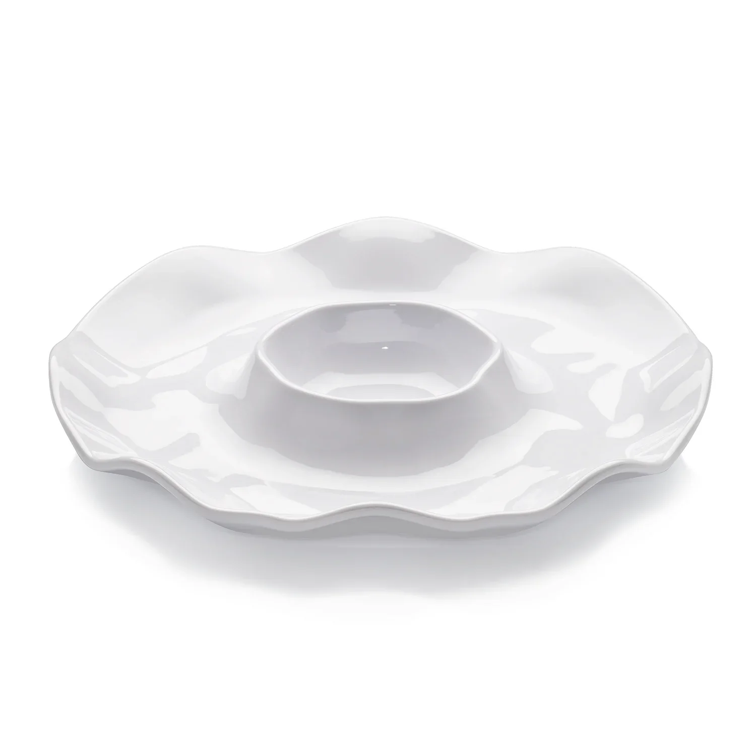 Grote ronde Chip & Dip Dipping Plate set van 4, 40,6 cm