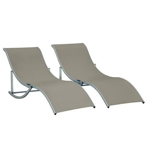 "Set of 2 sun loungers, garden loungers, fabric lounger, ergonomic aluminum texteline, light gray, 165 x 61 x 63 cm image"