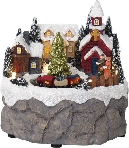 "LED Christmas scene "Village with train" image"