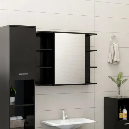 "Bathroom mirror cabinet 80x20.5x64 cm chipboard black image"