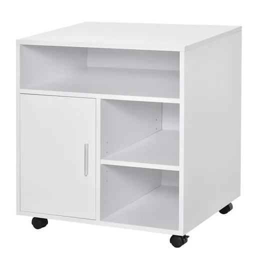 "Printer stand printer table office cart trolley with cabinet + shelves chipboard white 60 x 50 x 65.5 cm image"
