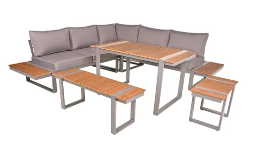 "AUREA lounge corner group, 6-piece, aluminum, stainless steel look / polyester / non-wood image"