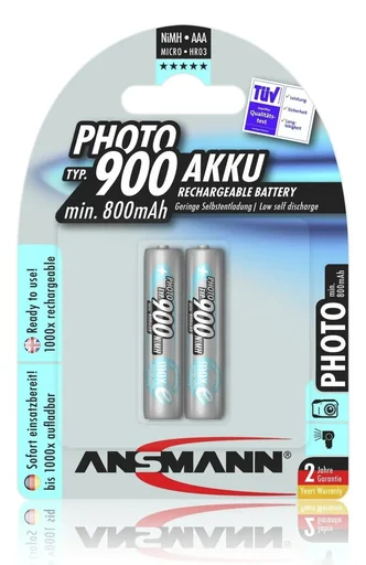 "Photo NiMH Micro (AAA) battery with 800 mAh (Type 900) and maxE technology - 2 pieces image"