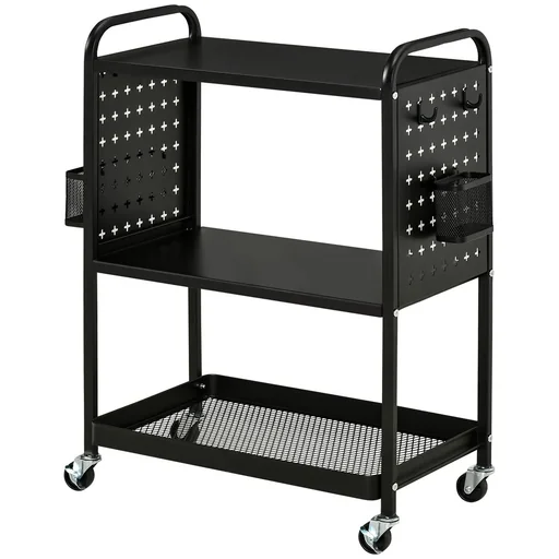 "Serving trolley with 3 levels, steel, black, 70 x 33.4 x 80.5 cm image"