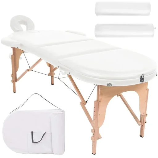 "Folding massage table 10 cm thick with 2 neck rolls oval white image"