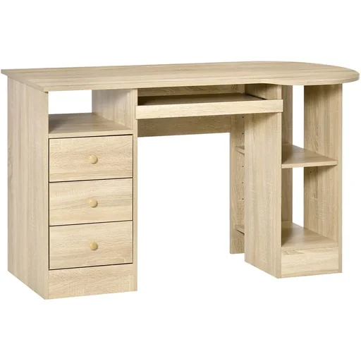 "Computer desk office table home office work table with shelves drawers natural 125 x 60 x 74 cm image"