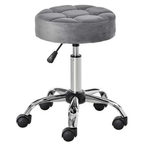 "Salon chair with wheels, rolling stool, height adjustable, rotating, salon stool, velvet touch foam, chrome base, grey, 35 x 35 x image"