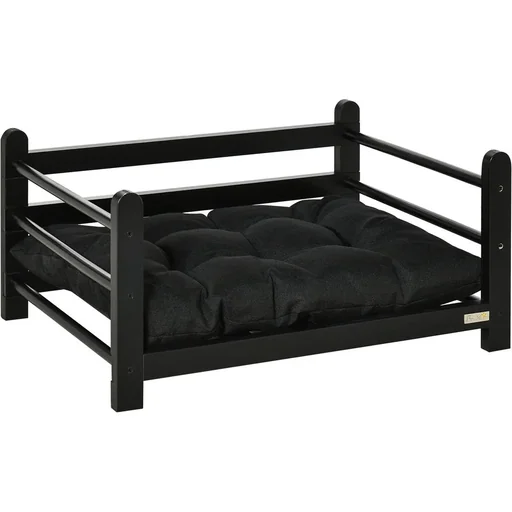"Dog bed with high frame and cushion, pinewood, 65 x 51 x 32 cm image"