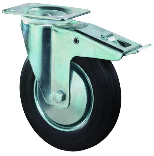 "Swivel castor with solid rubber tyres + brake, diameter 125 mm image"