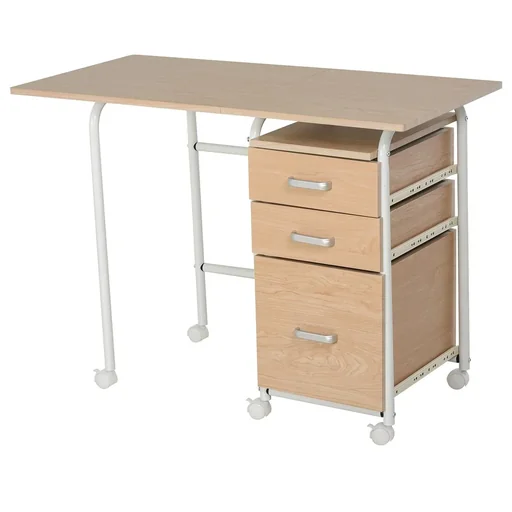 "Mobile desk filing cabinet folding computer desk office table with drawers and castors mobile container chipboard image"