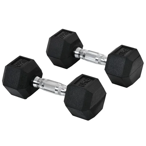 "Set of 2 rubber dumbbells, fitness dumbbells, dumbbells for the training room or office, hexagonal shape, metal, rubber, black, 6 kg image"
