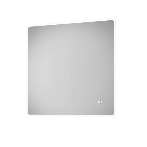 "Bathroom mirror with lighting, "Sun" - 45 x 70 cm - Light frame - Light color neutral white - Digital clock image"