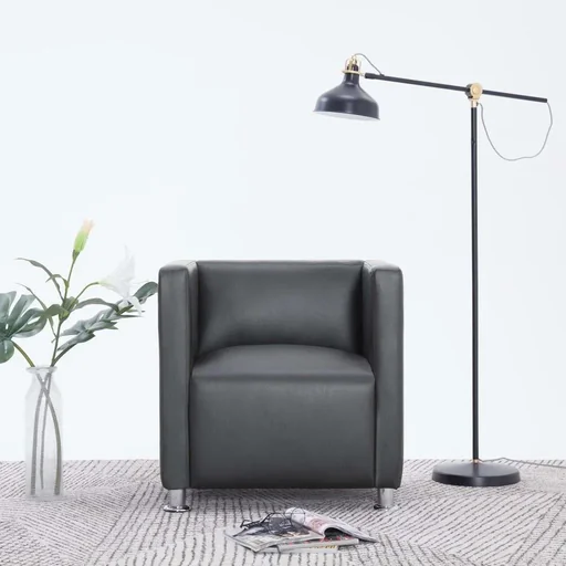 "Cube armchair, grey faux leather image"