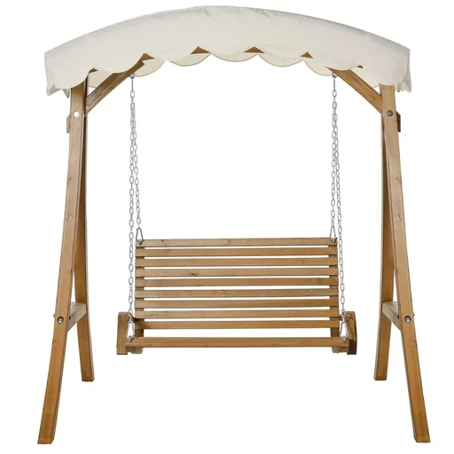 "Hollywood swing, 2-seater garden swing, swing bench with sunroof, pinewood, cream white, 170 x 135 x 170 cm image"
