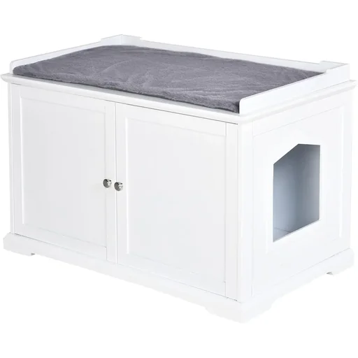 "2-in-1 cat litter box with drawer and lid white+grey image"