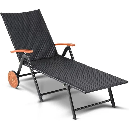 "Wicker garden chair with aluminum frame and acacia wood wheels image"