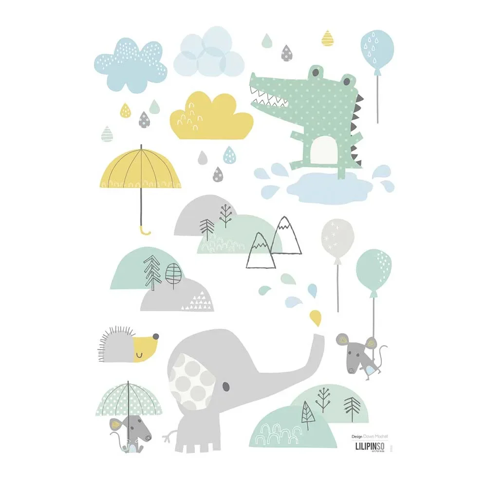 "Lilipinso muursticker A3 dieren in de regen image"