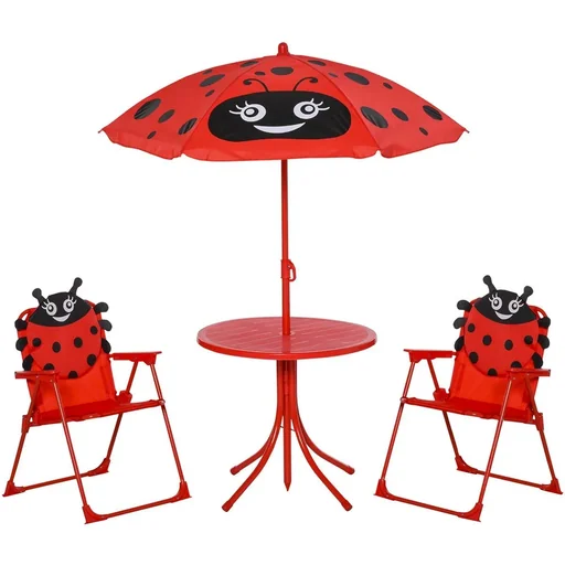 "4-piece children's seating group garden garden table 2 folding chairs parasol camping children's seating set garden furniture for 3-5 years image"