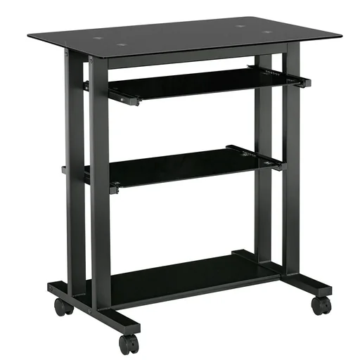 "Computer desk corner desk angle desk desk office table PC modern simple style tempered glass iron pipe Sc image"