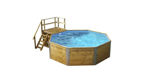 "Solid wood pool 593 B size 1, diameter 325 cm, height 116 cm, value set including sand filter and technical room image"