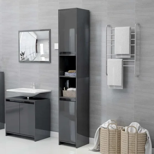 "Bathroom cabinet 30x30x183.5 cm chipboard high gloss grey image"