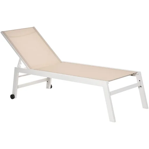 "Sun lounger, garden lounger, 5-level backrest, aluminum, cream white, 169 x 65 x 102 cm image"
