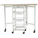 Kitchen trolley foldable trolley serving trolley drawer with 3 baskets 6 universal wheels for kitchens natural + white