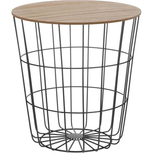 "Side table - basket with removable top - wood/metal - 39x41 cm (wxh) - black image"