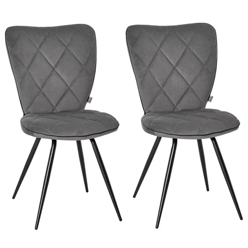 "Set of 2 dining room chairs, kitchen chairs, upholstered chairs with backrest, flannel foam, steel, grey and black, 47 x 62 x 91 cm image"