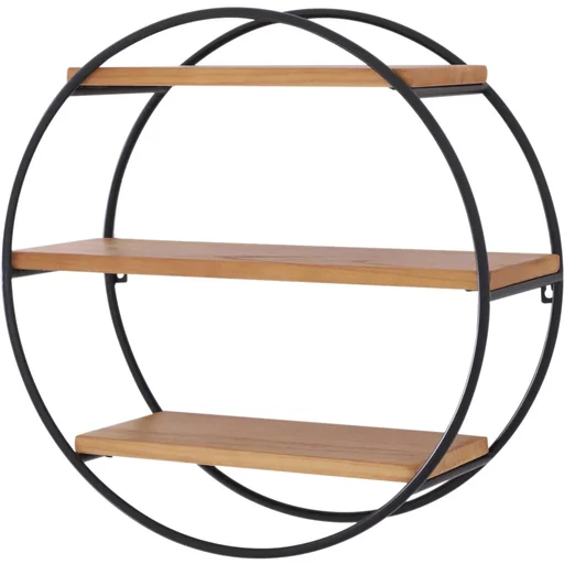 "Wall shelf, bookcase, metal shelf, hanging shelf, decorative shelf, round, 3 levels, metal + wood, black + natural ?50 x 19cm image"