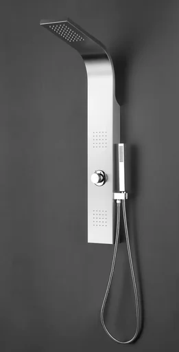 "Shower panel Troya shower column made of brushed stainless steel 100x14 cm shower set with 3 different shower functions image"