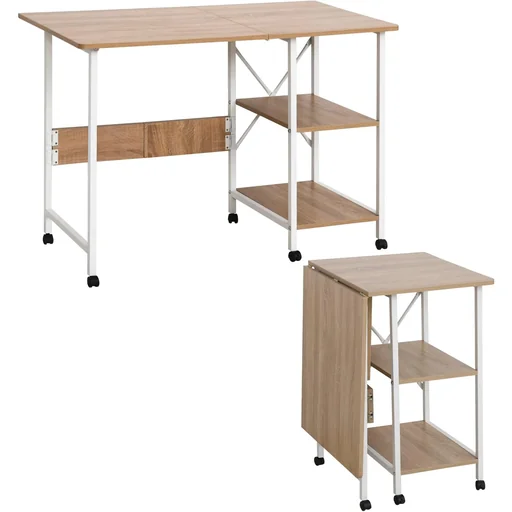 "Folding desk with wheels, natural image"