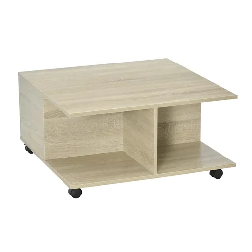 "Side table coffee table with two pull-out drawers 4 wheels open shelves coffee table living room table mod image"