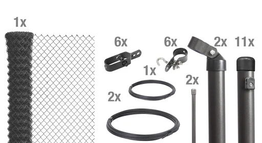 "Chain link fence as a complete fence set, for setting in concrete, anthracite metallic, height 80 cm, length 25 m image"
